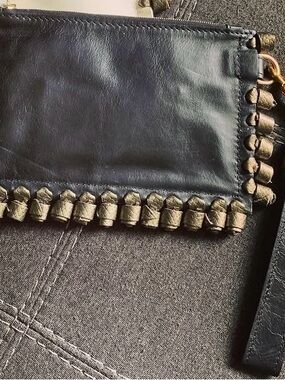 Black Leather Wristlet Clutch - London Designer/Hand Made. New. Never Used